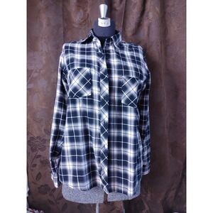 Hot Topic Plaid Flannel Cut-Out Back Button-Up Shirt Sz M Goth Grunge Rockabilly